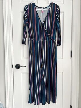 no boundaries Juniors Striped V-Neck Jumpsuit Size XL